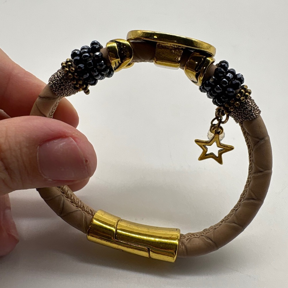 Laura Janelle Coin Medallion Mixed Media Bracelet Gold Black Star‎ Charm